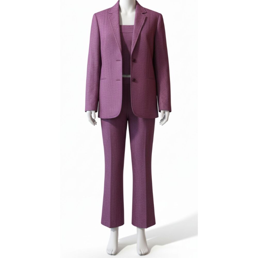 Horny Berry Vintage Purple Textured Pantsuit Jacket & Pants Professional LG